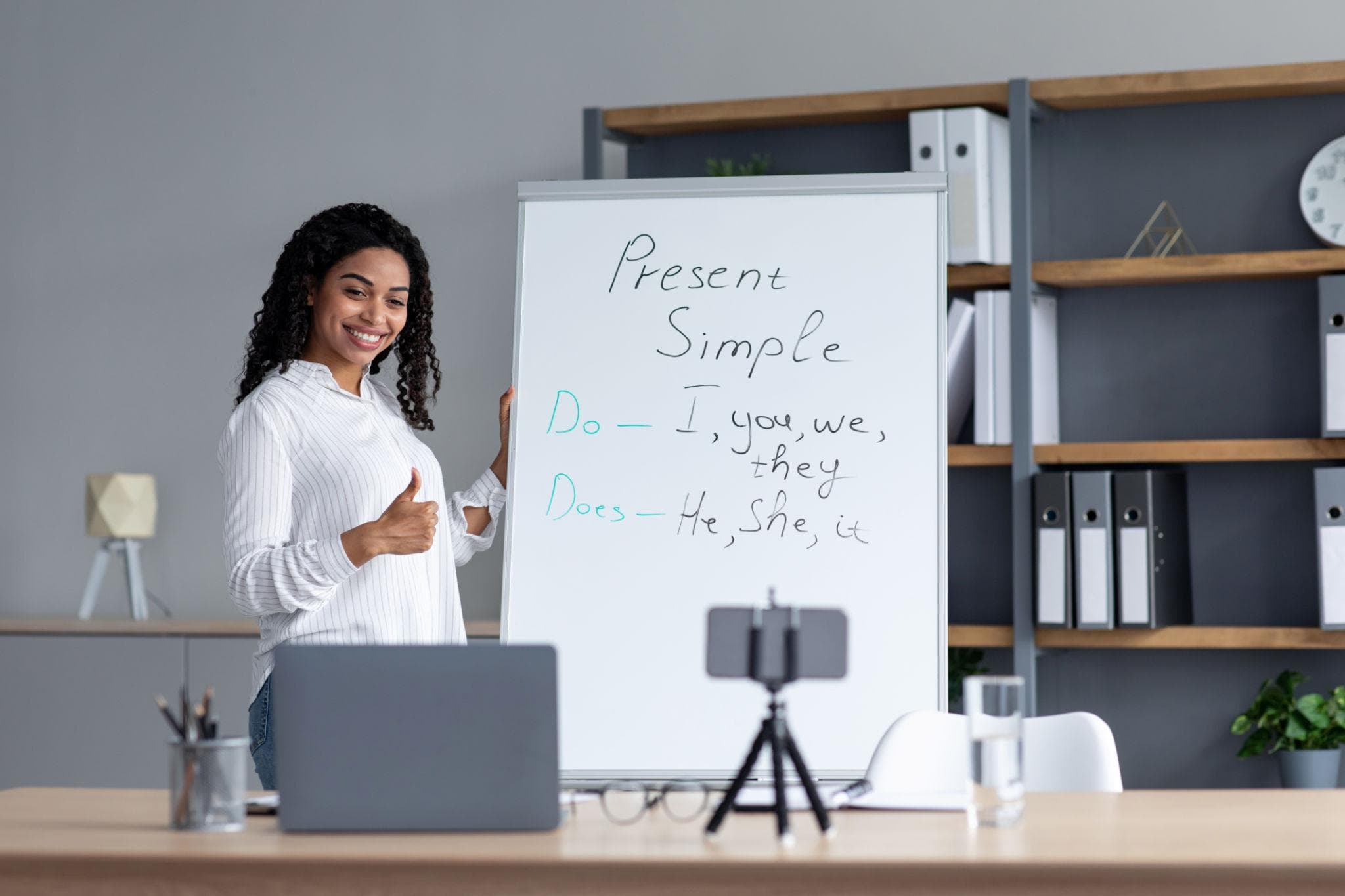 Interactive online class on laptop with students